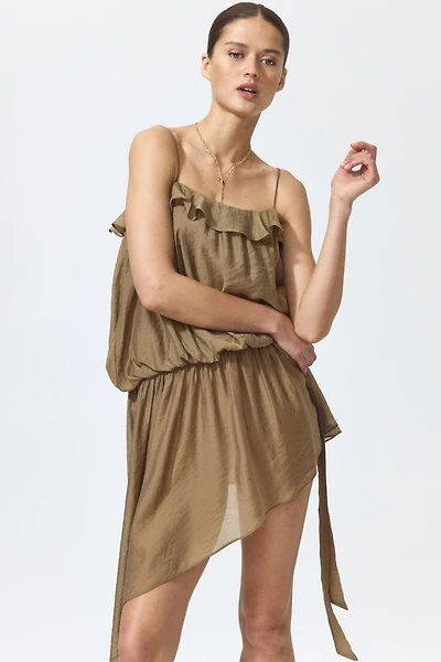 Asymmetric Dress with Flounce Trim