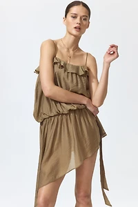 Asymmetric Dress with Flounce Trim