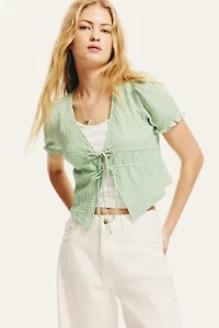 Crinkled Tie-Front Top