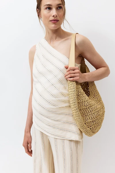 MAMA One-Shoulder Textured Cotton Top