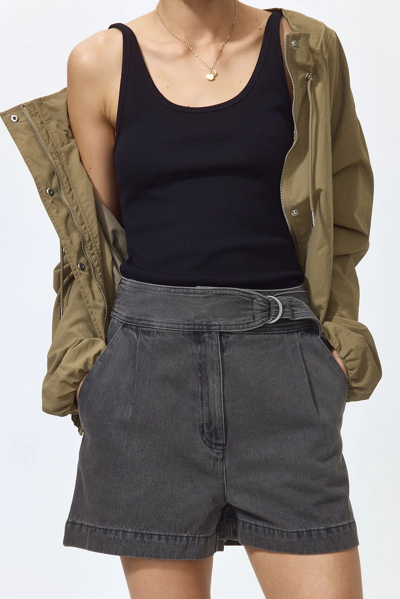 Belted Denim Shorts