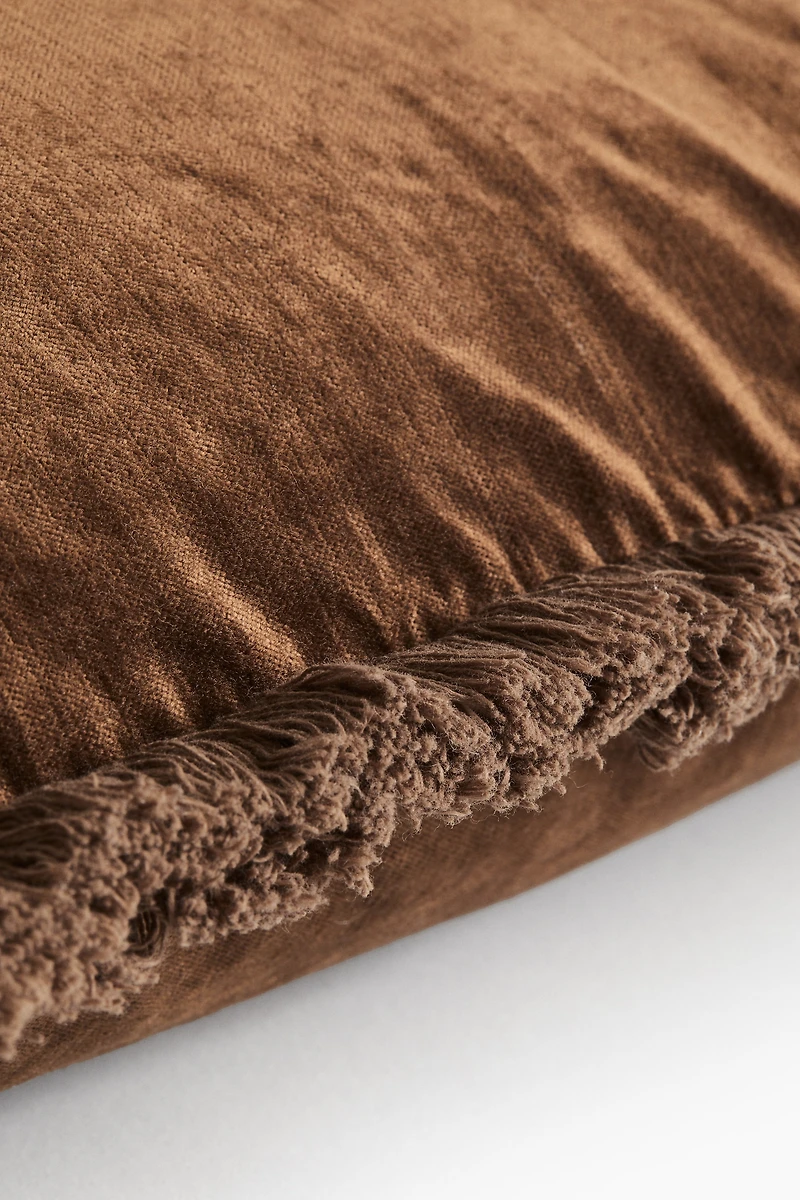 Velvet Cushion Cover with Fringe