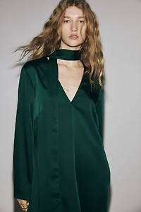 Scarf-Detail Satin Dress