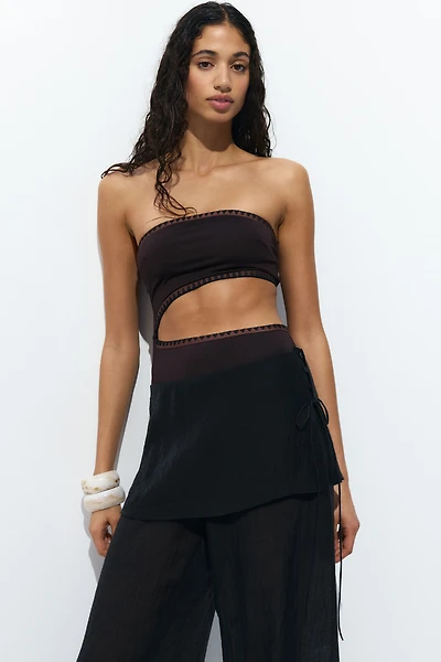 High-Leg Padded-Cup Bandeau Swimsuit