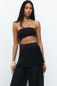 High-Leg Padded-Cup Bandeau Swimsuit