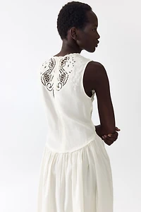 Linen-Blend Dress with Embroidery