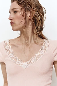 Lace-Trimmed V-Neck Top