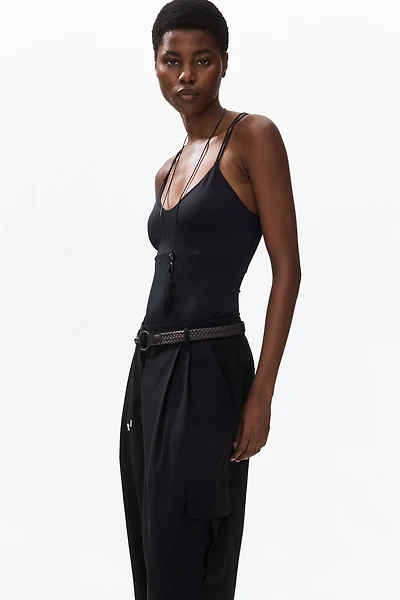 Belted Barrel-Leg Pants