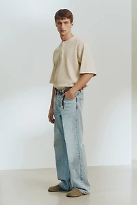 T-shirt à col tunisien ample en lin mélangé