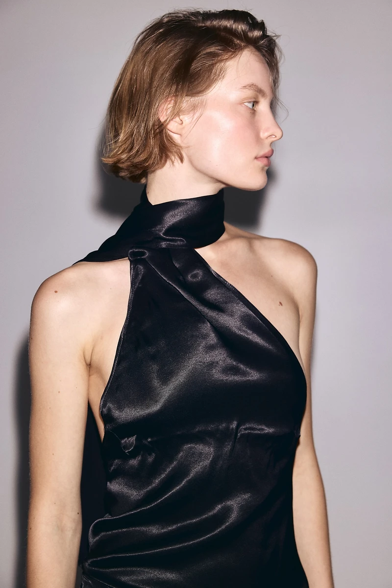 Sleeveless Scarf-Detail Dress