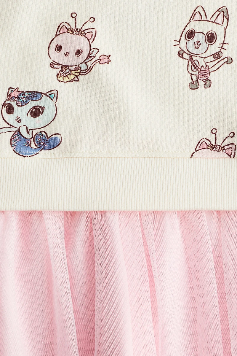Printed Sweatshirt Dress with Tulle Skirt