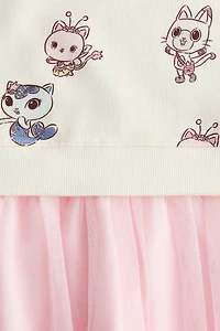 Printed Sweatshirt Dress with Tulle Skirt