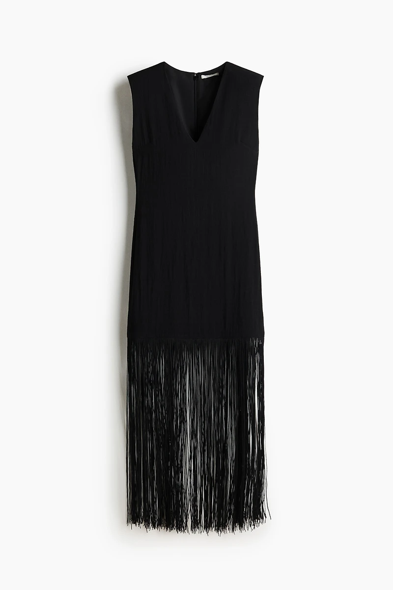 Fringed Dress with Shoulder Pads