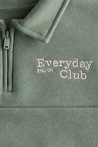 Embroidered-Detail Half-Zip Sweatshirt
