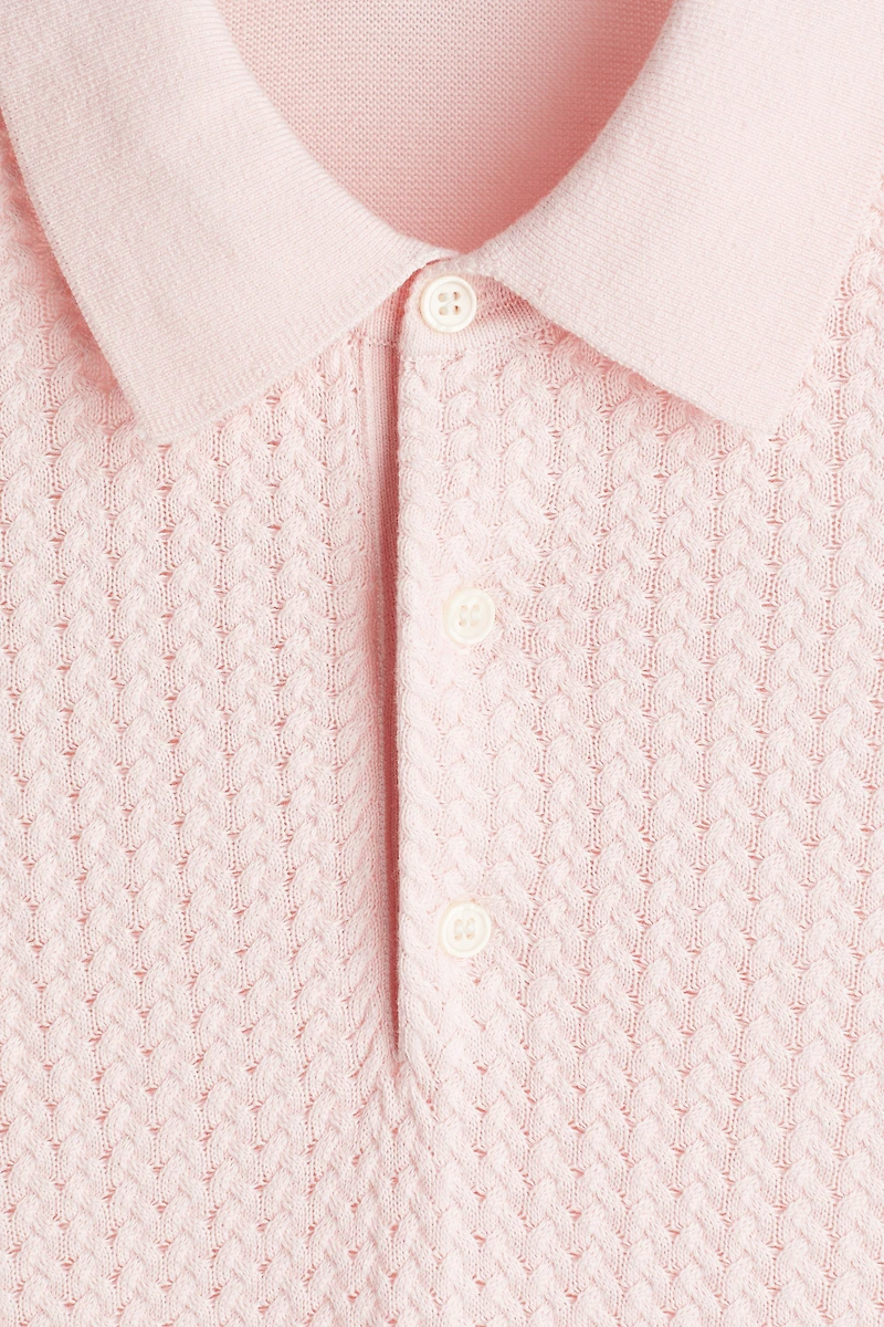 Slim-Fit Cable-Knit Polo Shirt