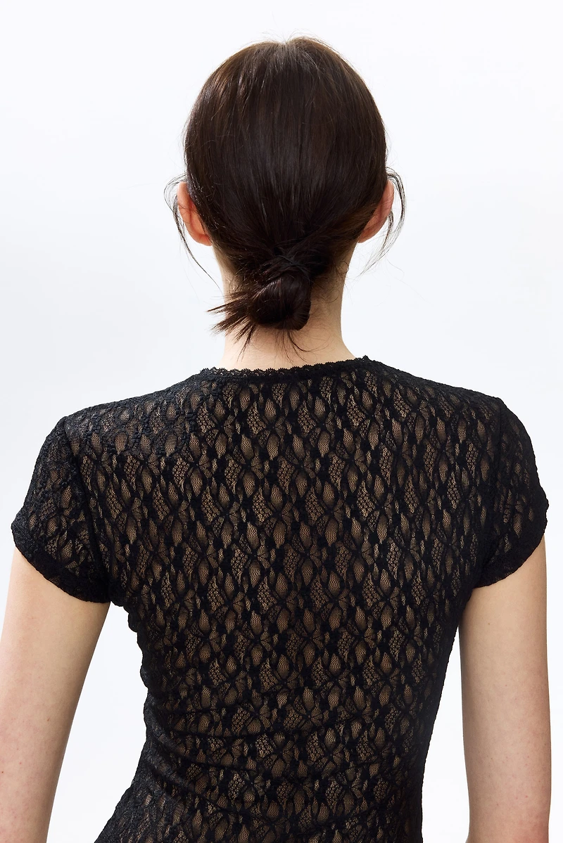 Lace-Look Jersey Thong Bodysuit