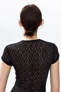 Lace-Look Jersey Thong Bodysuit