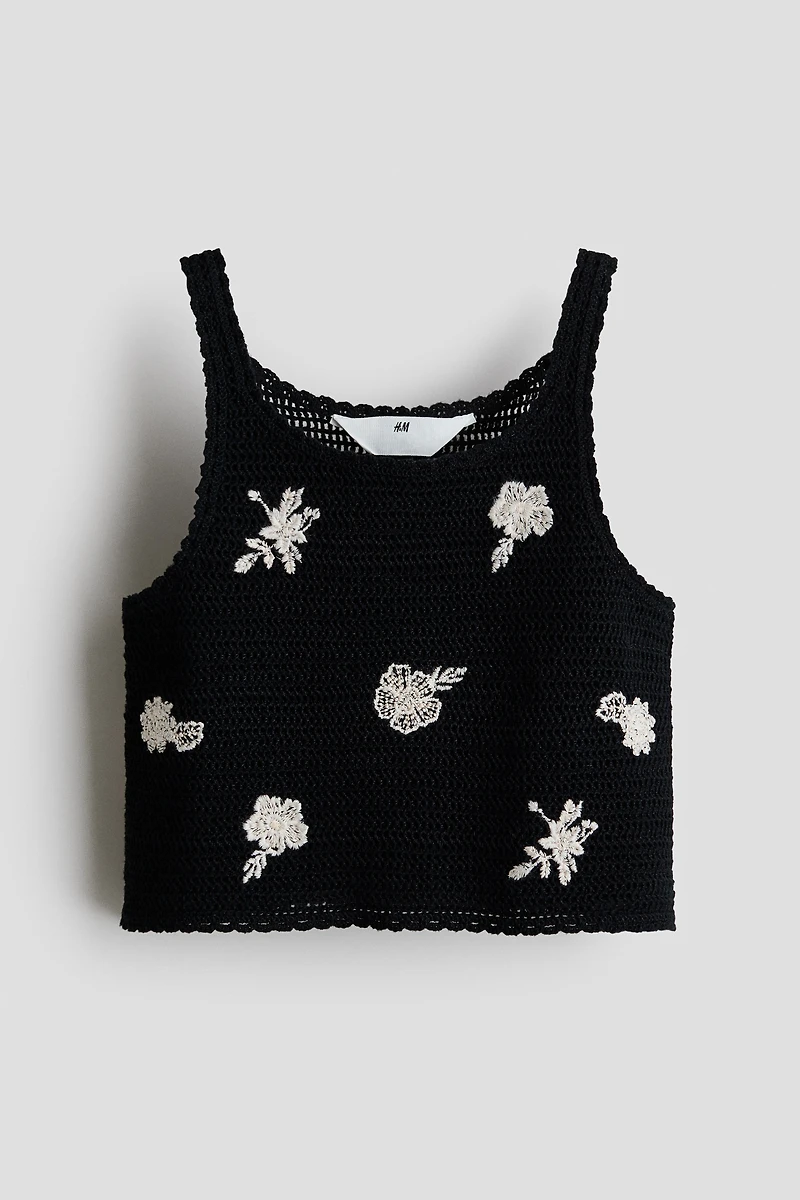 Crochet-Look Tank Top with Embroidery