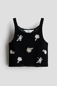 Crochet-Look Tank Top with Embroidery