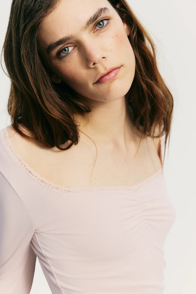 Lace-Trimmed Ribbed Top