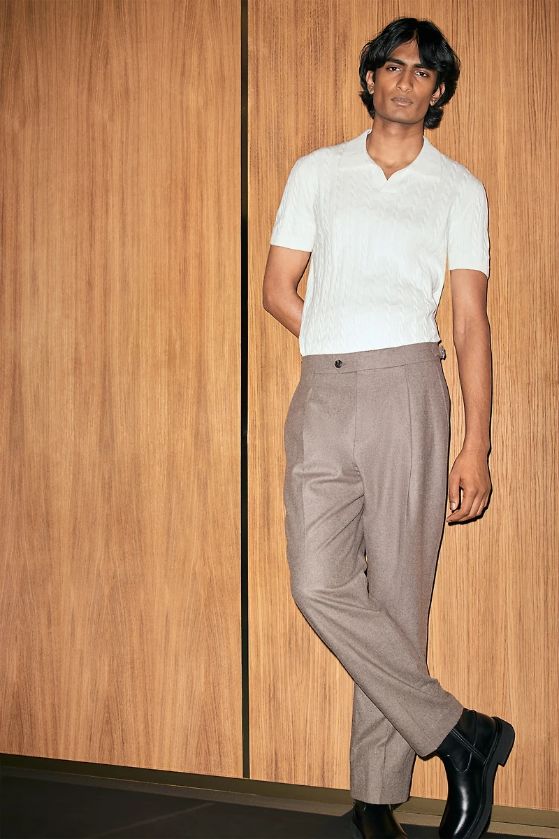 Regular-Fit Cable-Knit Polo Shirt