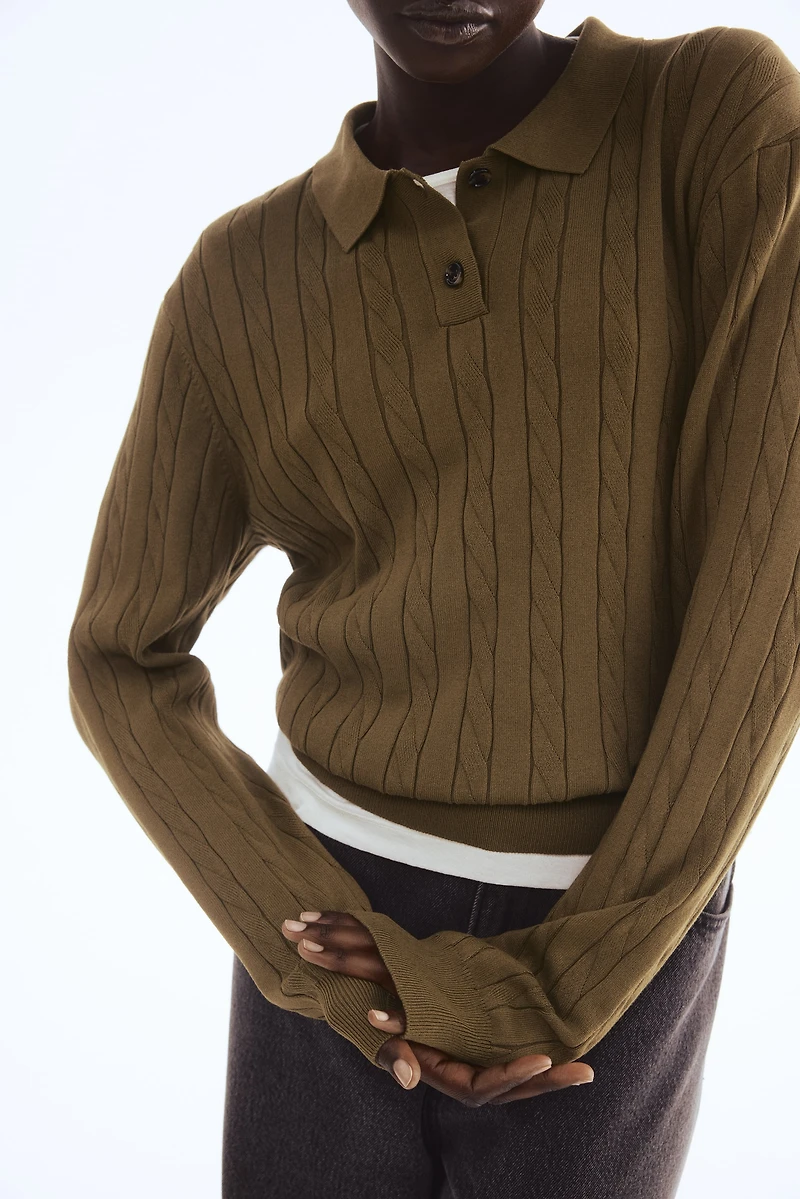 Cable-Knit Polo Shirt