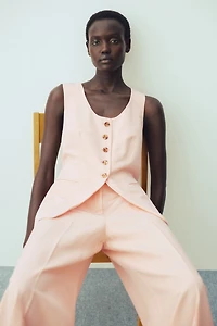 Wide linen-blend trousers