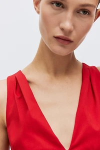 Defined-Waist V-Neck Dress