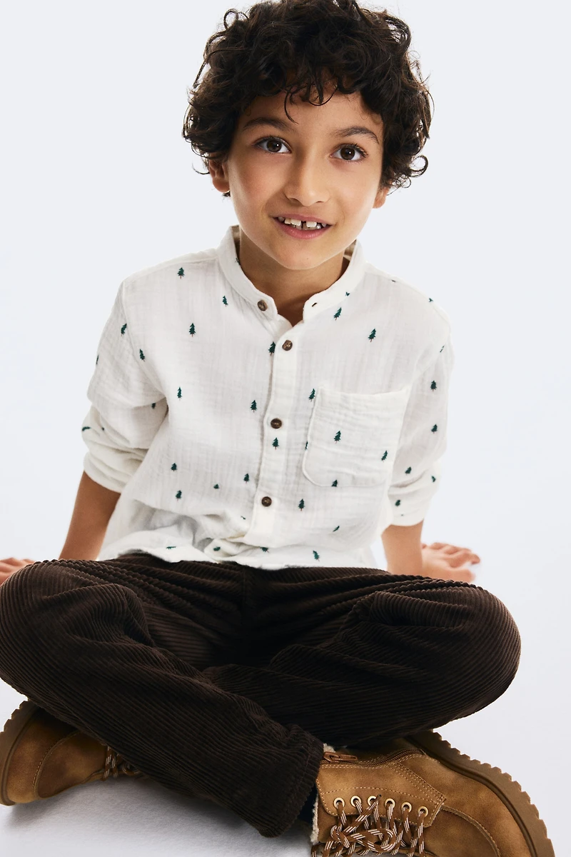 Chemise sans col en mousseline de coton