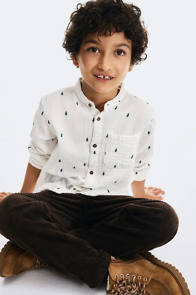 Chemise sans col en mousseline de coton