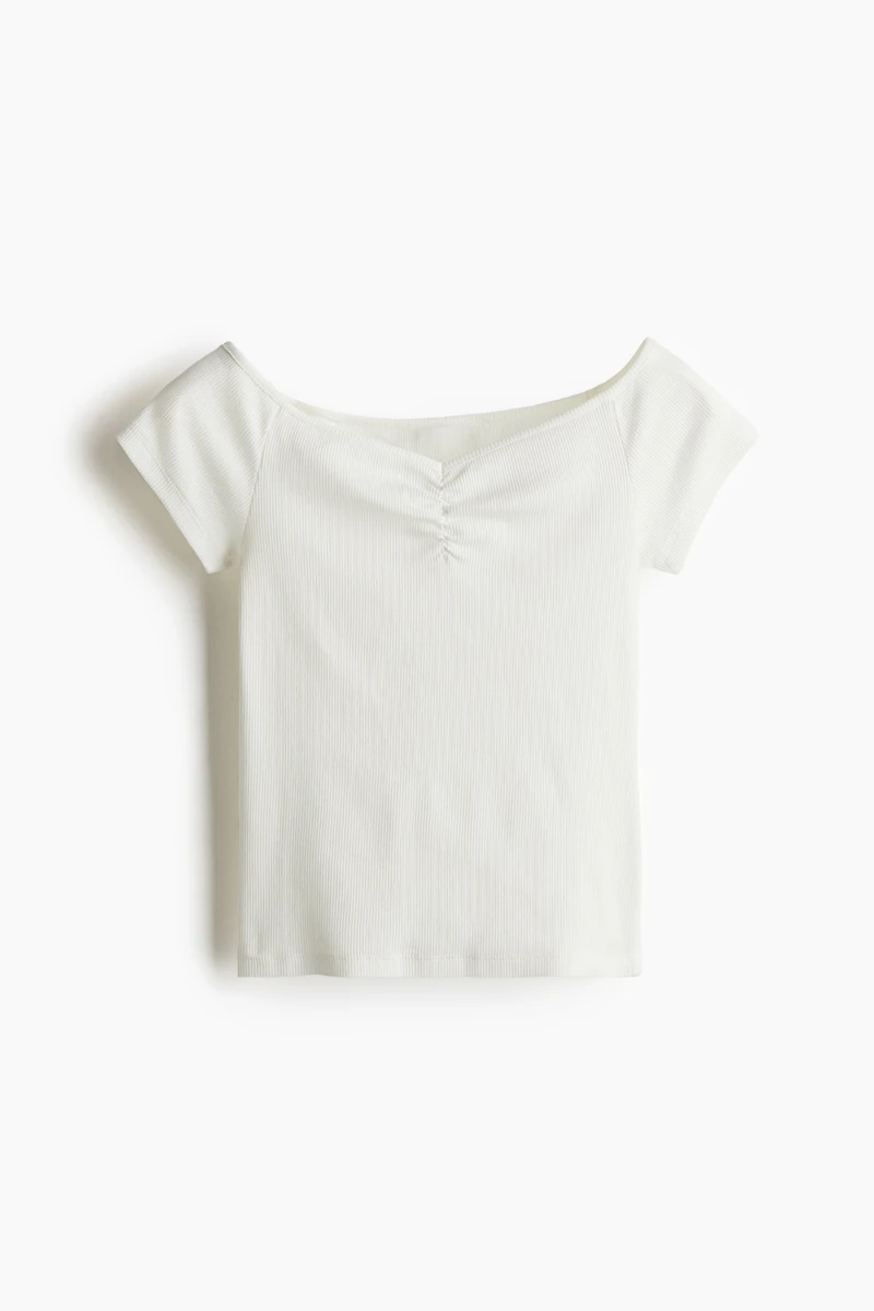 Ribbed Boat-Neck Top