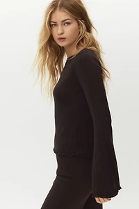 Rib-Knit Linen-Blend Top