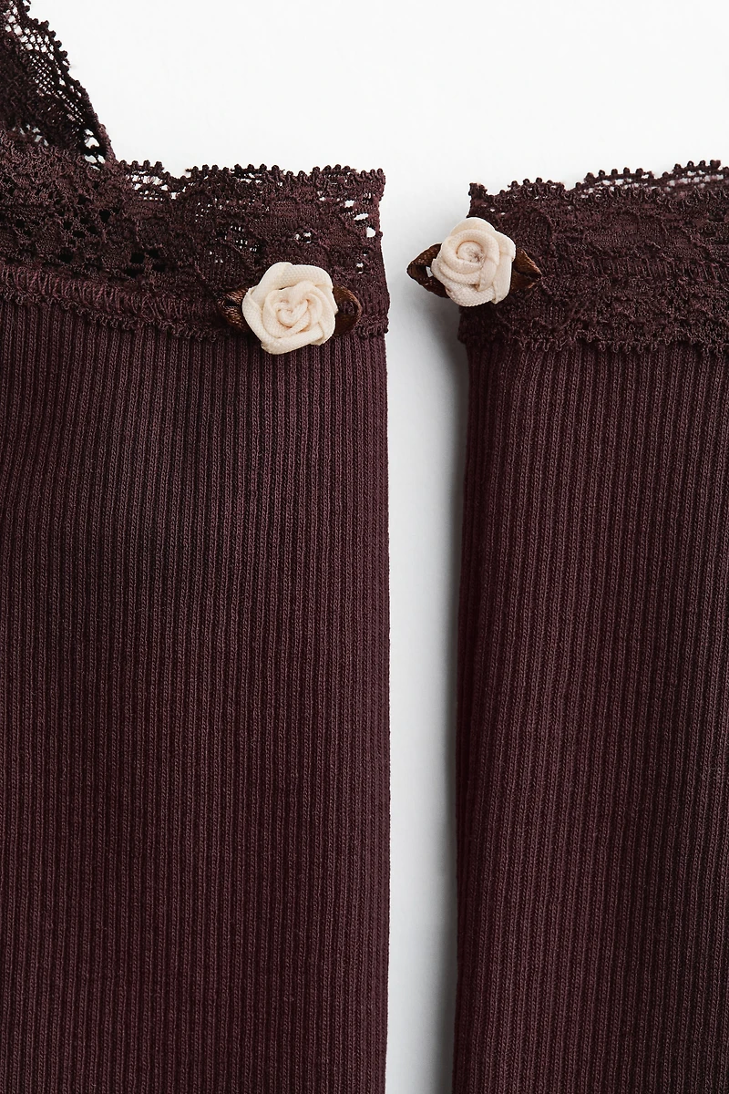 Lace-Trimmed Ribbed Pajamas