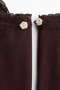 Lace-Trimmed Ribbed Pajamas