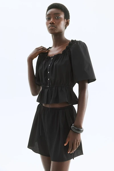 Ruffle-Trimmed Cotton Blouse