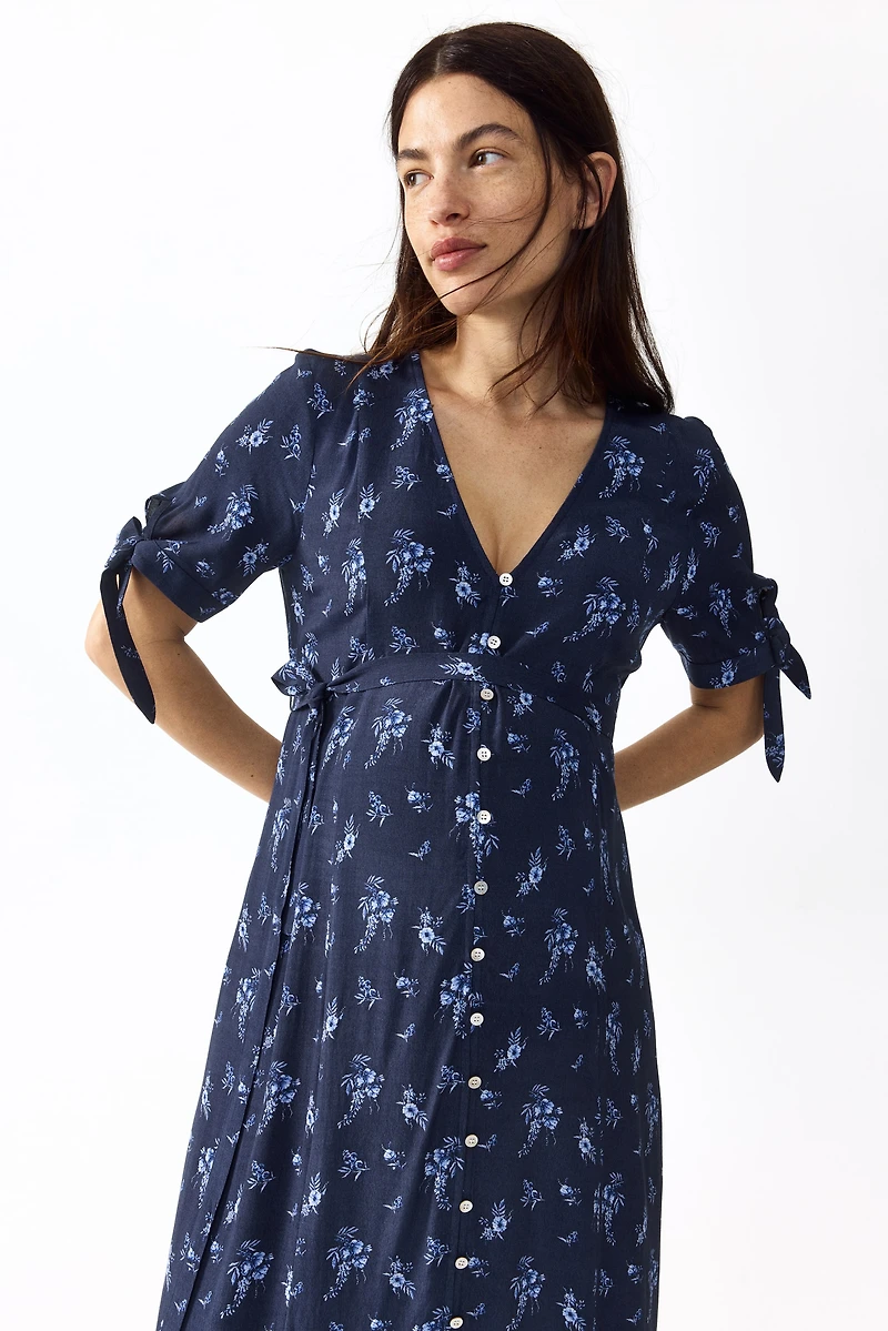 MAMA Tie-Belt Viscose Dress