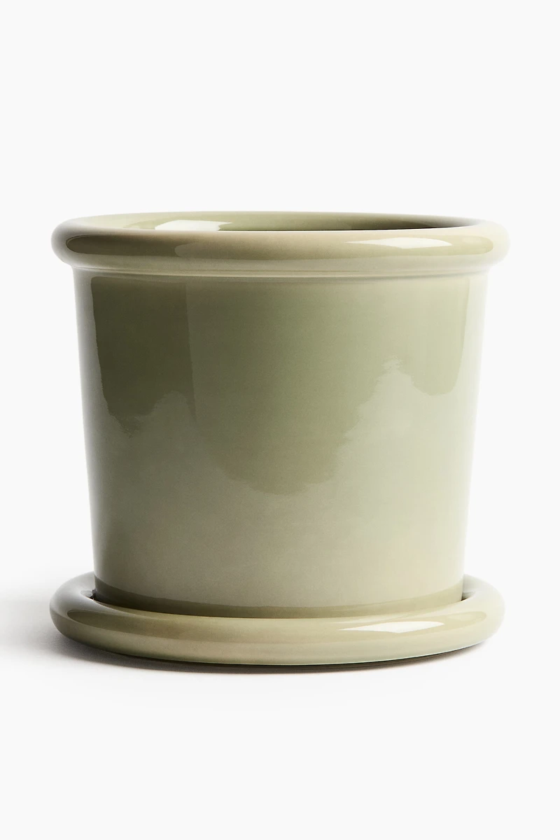 Large Stoneware Plant Pot with Saucer