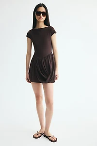Dual-Fabric Draped-Panel Dress