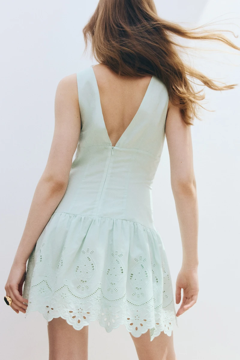 Eyelet-Embroidered Dress with Flared Skirt