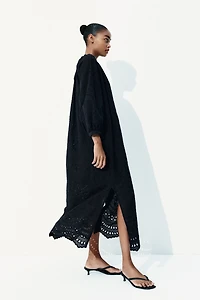 Eyelet-Embroidered Dress with Tie Belt