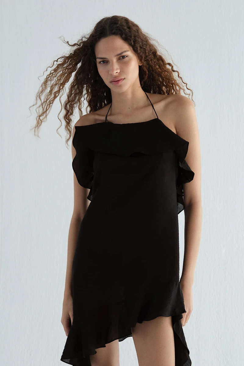 Flounced Halterneck Dress