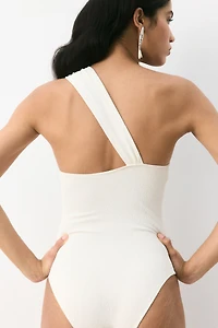 Padded-cup one-shoulder swimsuit