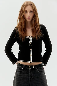 Textured-Knit Low-Cut Cardigan