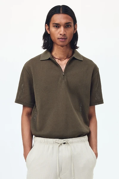 Regular-Fit Open-Knit Polo Shirt