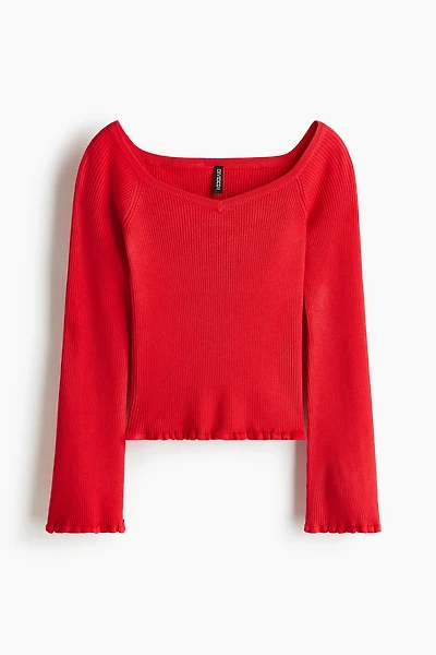Haut en tricot côtelé à épaules dénudées