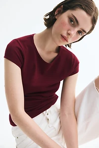 Cap-Sleeved Fine-Knit Top