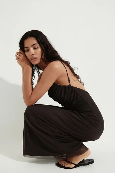 Draped Mesh Strappy Dress