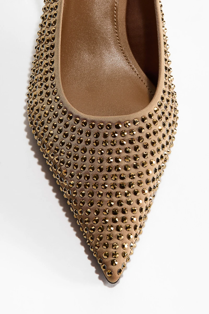 Rhinestone-Embellished Slingback Pumps