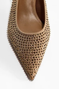 Rhinestone-Embellished Slingback Pumps