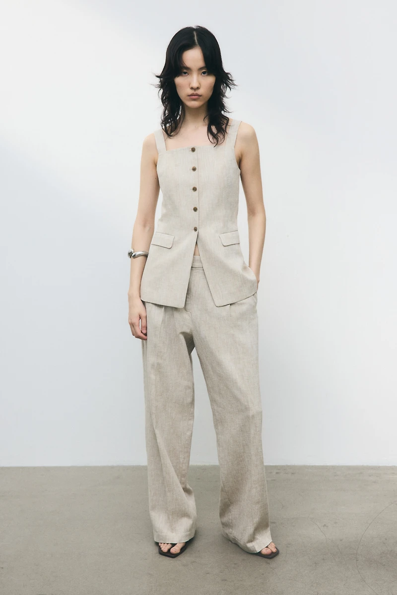 Wide-Leg Linen-Blend Pants